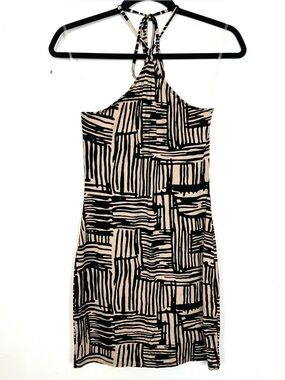 NWT Rachel Pally Joya Dress Halter Bodycon Resort Tan Black Print Small zq‎